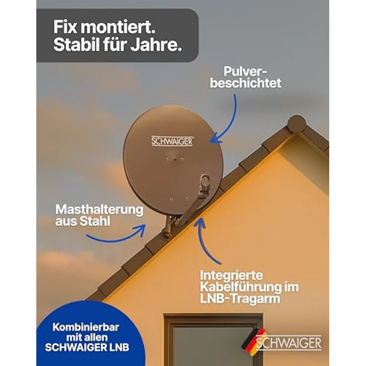 SCHWAIGER Satellitenschüssel Ø 80 cm Aluminium Offset Antenne, anthrazit, wetterfest, Multifeed geeignet, maximale Empfangsleistung 38,5 dB – Bild 4