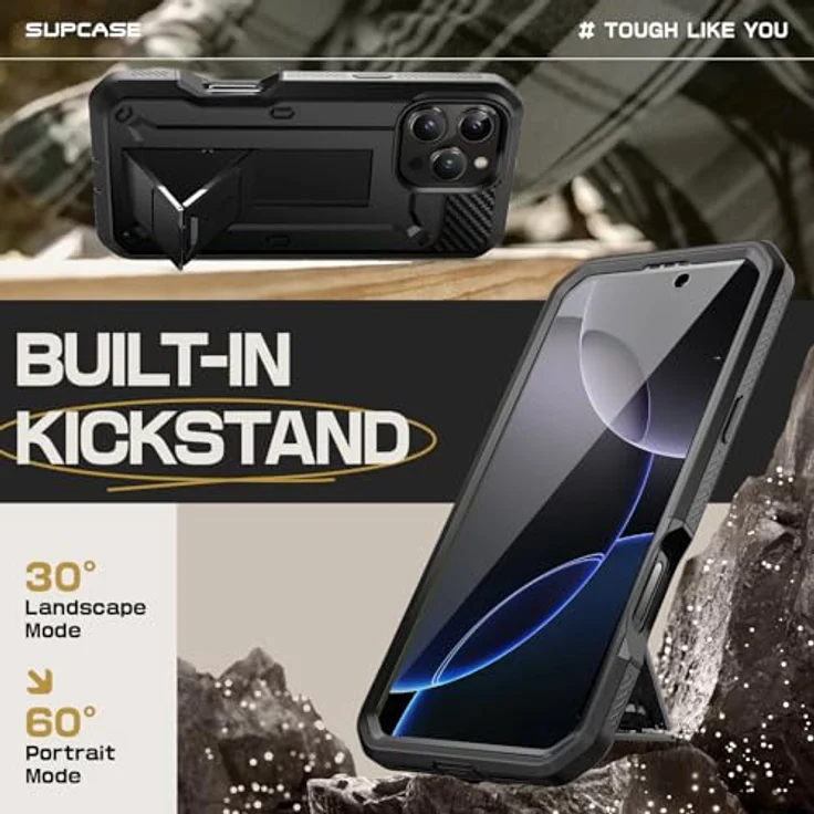 SupCase iPhone 16 Pro Max Hülle [Unicorn Beetle Pro] 6.9 Zoll Schwarz - Outdoor Handyhülle mit 360 Grad Schutz, Displayschutz, Ständer und Gürtelclip – Bild 4