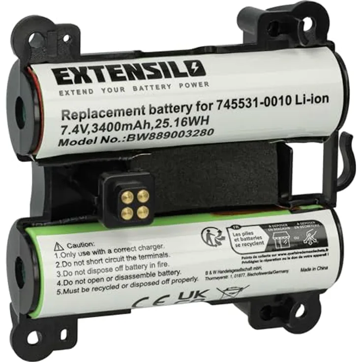 EXTENSILO Akku kompatibel mit Bose SoundLink Revolve+, Hochleistungs-Austauschakku, 3400 mAh, 7,4 Volt