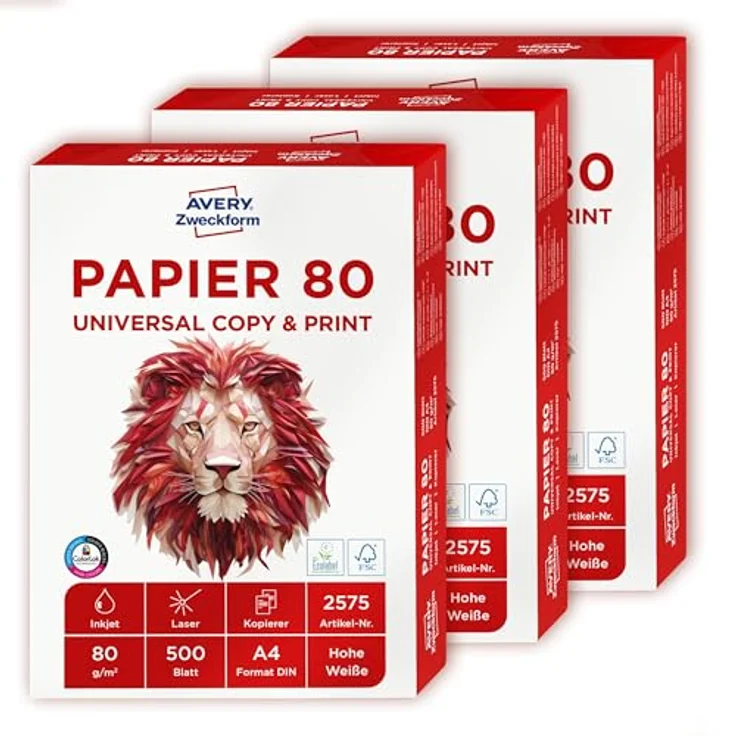 Avery Zweckform 2575 Druckerpapier, Kopierpapier (1.500 Blatt, 80 g-m², DIN A4 Papier, weiß, für alle Drucker) 1 Box mit 3 Pack – Bild 2