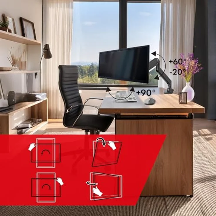 Maclean Doppelarm-Monitorhalterung mit Gasfeder für 17-57" Zoll, bis 27kg, Höhenverstellbar, Schwenkbar, Neigbar, Drehbar, VESA 75x75, 100x100, 200x100, 200x200, schwarz – Bild 3