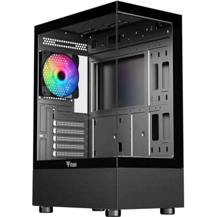 iTek SHOWBUI 33B, Gaming-Tower ATX mit 12-cm-ARGB-Lüfter, gehärtetem Glas, USB 3.0, schwarz