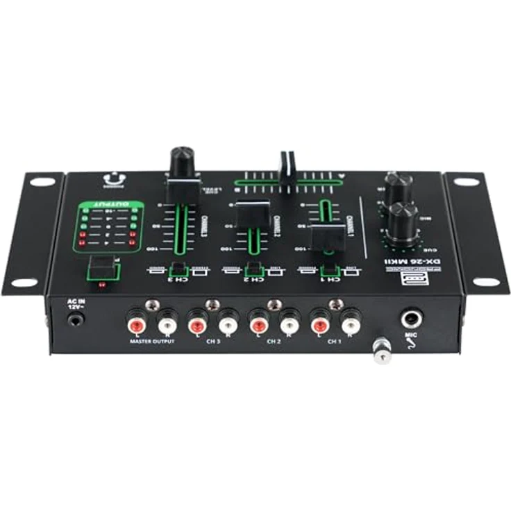 Pronomic DX-26 MKII, 3-Kanal DJ-Mixer mit Cue-Funktion, 2x Line/Phono-Kanal, Mikrofon- und Kopfhöreranschluss, pulverlackiertes Gehäuse aus robustem Stahl – Bild 3