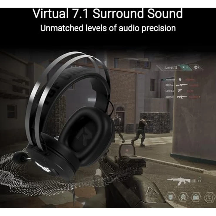 ASUS TUF Gaming H1 Gen II kabelgebundenes Gaming-Headset, virtueller 7.1-Surround-Sound, TeamSpeak-zertifiziertes Mikrofon, TUF-Logobeleuchtung – Bild 3