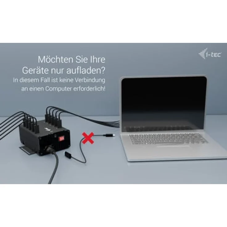i-tec USB-C/USB-A Metal Charging+Data HUB, 10x USB-C Anschlüsse, 15W pro Port, 180W integrierter Stromadapter, leise Kühlung – Bild 5