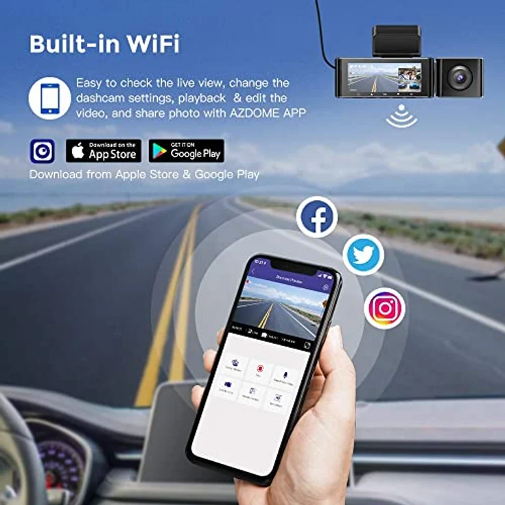 AZDOME M550 3 Linse Dashcam 1440P + 1080P + 1080P Auto Kamera mit WiFi, GPS, 4K Kamera vorne, Super Nachtsicht, Parküberwachung, Loop-Aufnahm, WDR, G Sensor, 3.19Zoll IPS Bildschirm für Taxis – Bild 4