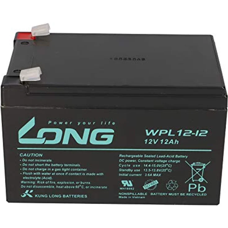 Kung Long WPL12-12, 12V 12Ah Bleiakku, wartungsfreier AGM-Akku für Sicherheitstechnik, Brandmeldeanlagen, USV und Notstromanlagen – Bild 2
