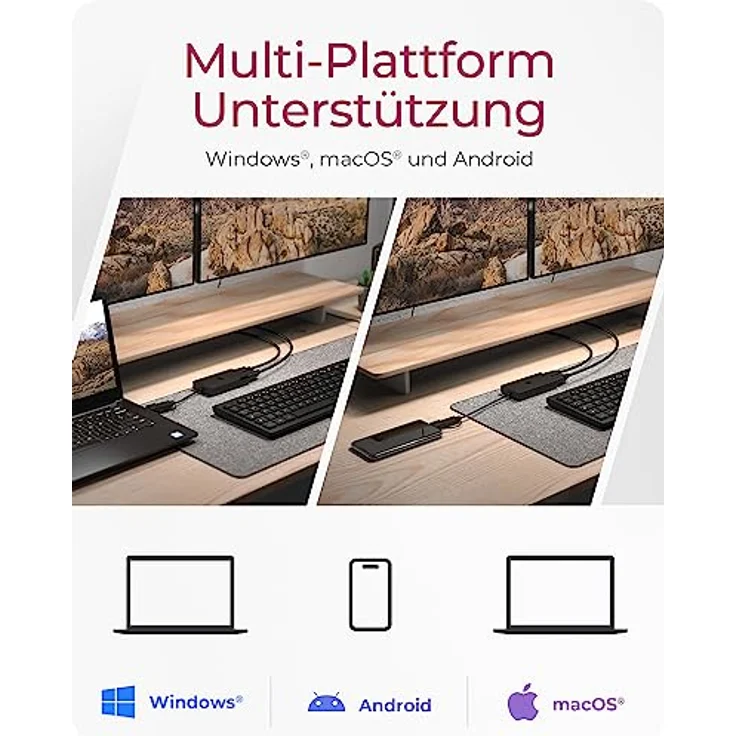 ICY BOX USB zu Dual HDMI Splitter (2K 60Hz / 4K 30Hz), USB-A & USB-C zu 2X HDMI, Unterstützt Windows, MacOS & ChromeOS, IB-SPL1029AC – Bild 5