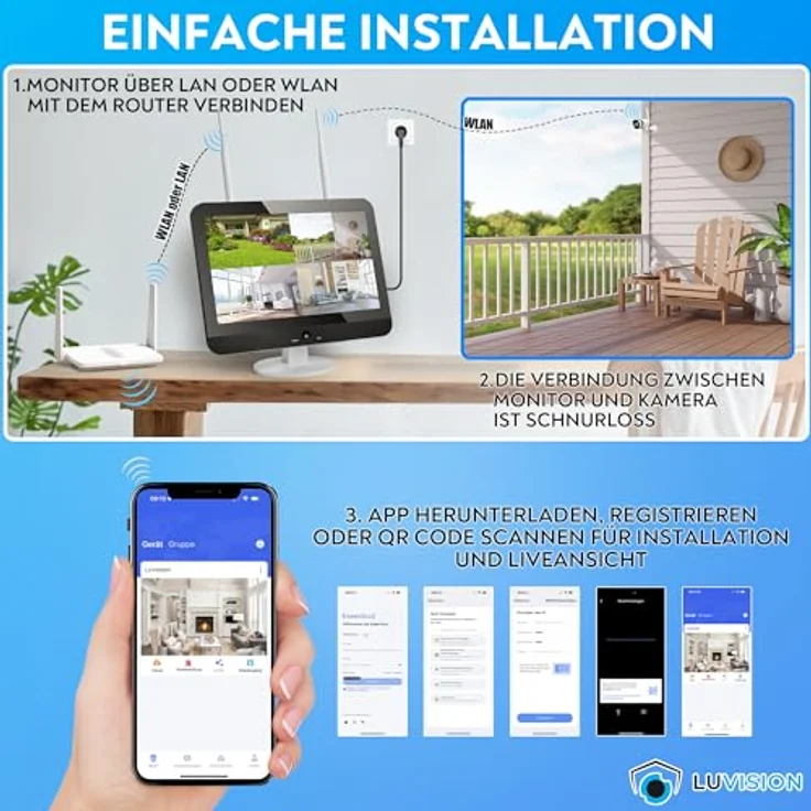 Überwachungskamera Set Aussen WLAN mit 12,5 ''Monitor 10CH Wireless NVR, 5X 5MP WiFi PTZ Kameras mit Farbe Nachtsicht, 2-Wege Audio, PC Fernanzeige, App & Mail, Alarm, Sirene – Bild 3