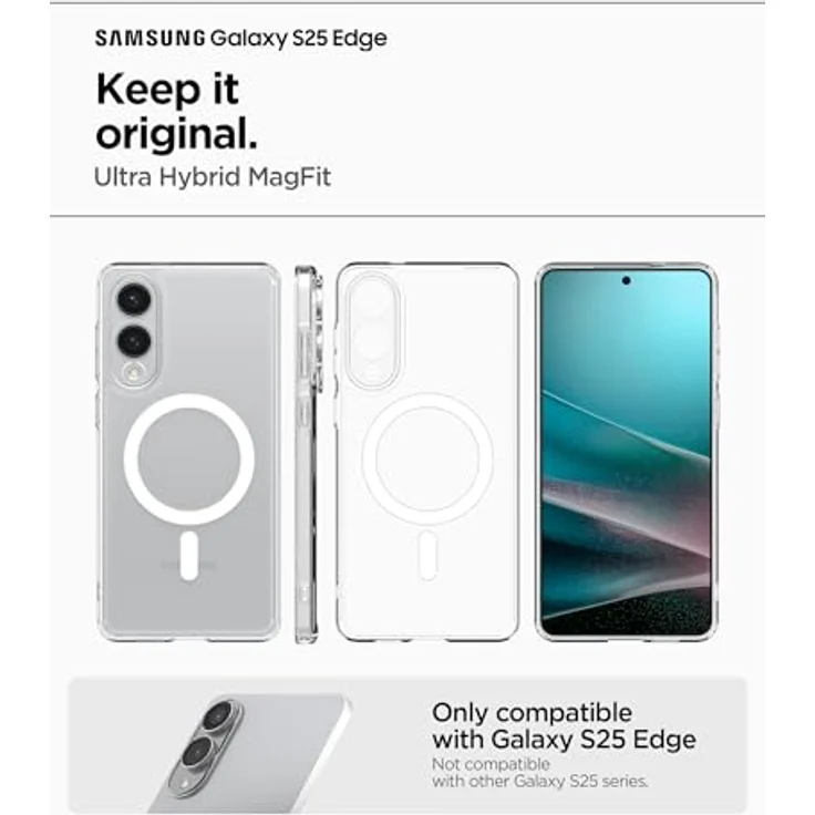 Spigen Ultra Hybrid MagFit Hülle für Samsung Galaxy S25 Edge, Clear White, kompatibel mit MagSafe, TPU-Rahmen, Air Cushion Technologie – Bild 2