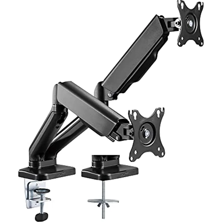 Techly 362138 Schreibtisch-Halterung mit Doppel-Monitor, 17-32 Zoll (36 cm) mit Gasdruckfeder, Schwarz