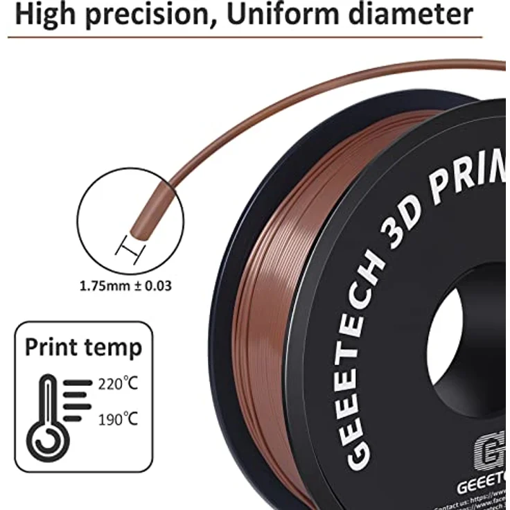 GEEETECH PLA Filament 1.75mm, 1kg Spule, braun, Vakuumverpackt, umweltfreundlich, Drucktemperatur 190-220℃ – Bild 2