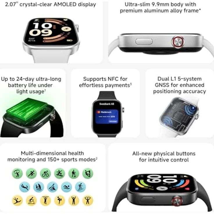 Xiaomi Redmi Watch 6, Smartwatch mit NFC und 2,07 Zoll AMOLED-Display, silberfarben – Bild 2