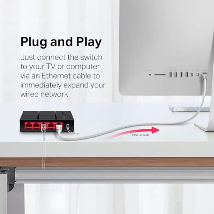 MERCUSYS MS105G 5-Port Gigabit Netzwerk Switch bis 2000 MBit-s, RJ-45 Anschlüsse LAN Switch, Auto-MDI-MDIX, Lüfterlose Ruhe, Lug-und-Play, Automatische Geschwindigkeits- und Duplexanpassung – Bild 5