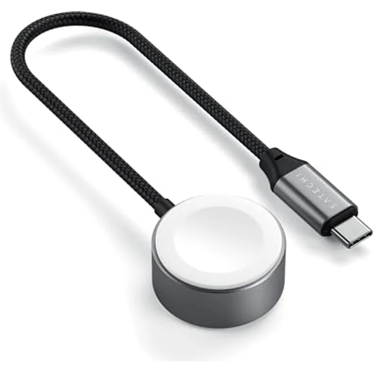 Satechi Ladekabel für Apple Watch, Magnetisch MFi FastCharge, 5W, geflochtene Nylonummantelung, Grau, 19 cm