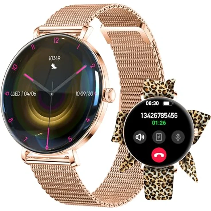 FOREVER Smartwatch Lucca, elegante Damen-Smartwatch in Roségold, wasserdicht IP68, 1,43" AMOLED-Display, Bluetooth-Anrufe, Gesundheitsmonitor, über 100 Sportmodi, zwei Armbänder, iOS/Android – Bild 1