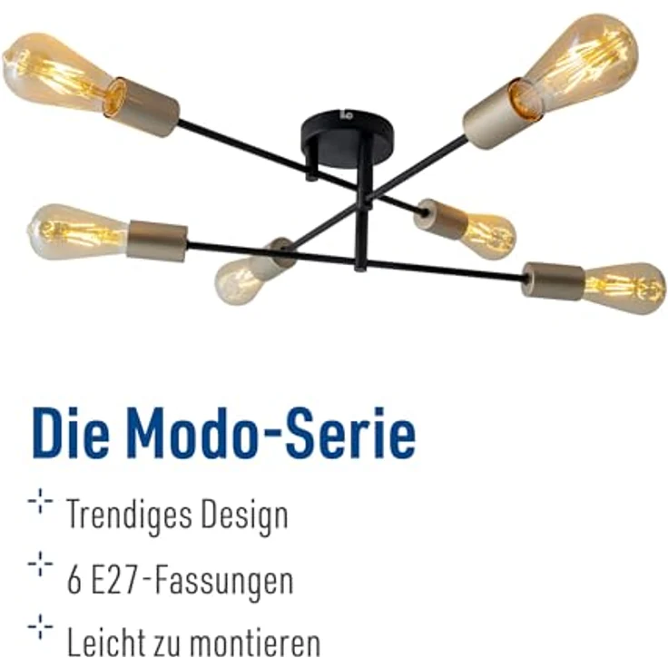Näve Leuchten - Deckenleuchte Modo 6-flammig aus Metall - E27-Fassung (max. 40W) - Schwarz und Gold, 54,5 cm – Bild 2