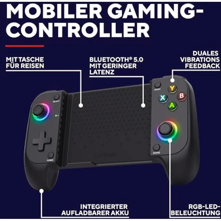 Trust GXT735 Mylox Wireless Mobile Controller, Bluetooth 5.0 für Android und iOS, mit RGB-LED-Tasten und 12 Stunden Akkulaufzeit, Schwarz – Bild 2