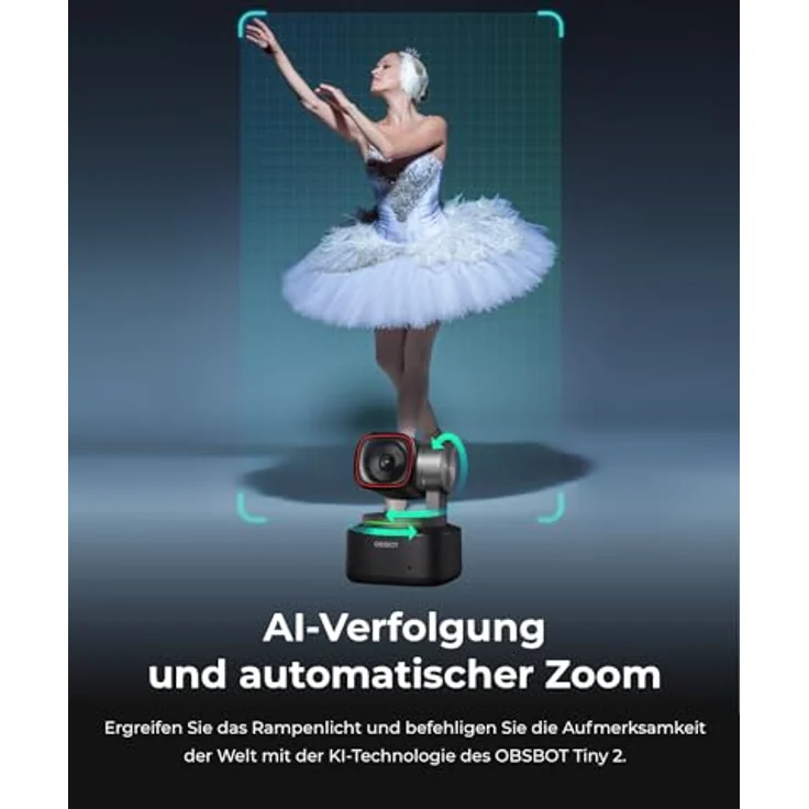 OBSBOT Tiny 2 - PTZ 4K Webcam mit KI-Tracking, Sprachsteuerung, Gestensteuerung, Autofokus, USB3.0, Mehreren Modi, Webcam für PC, Konferenzen, Streaming, Videotelefonate, Zoom. – Bild 2