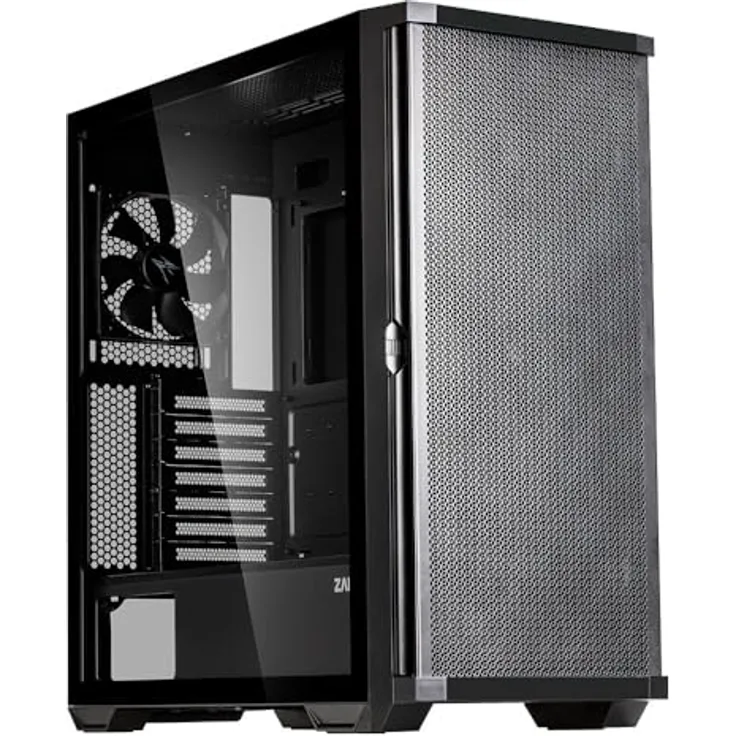 ZALMAN Z10 Midi Tower PC-Gehäuse, Schwarz, ATX/Mini-ATX/Mini-ITX, mit gehärtetem Glas, 3x 140mm Lüfter für Gaming