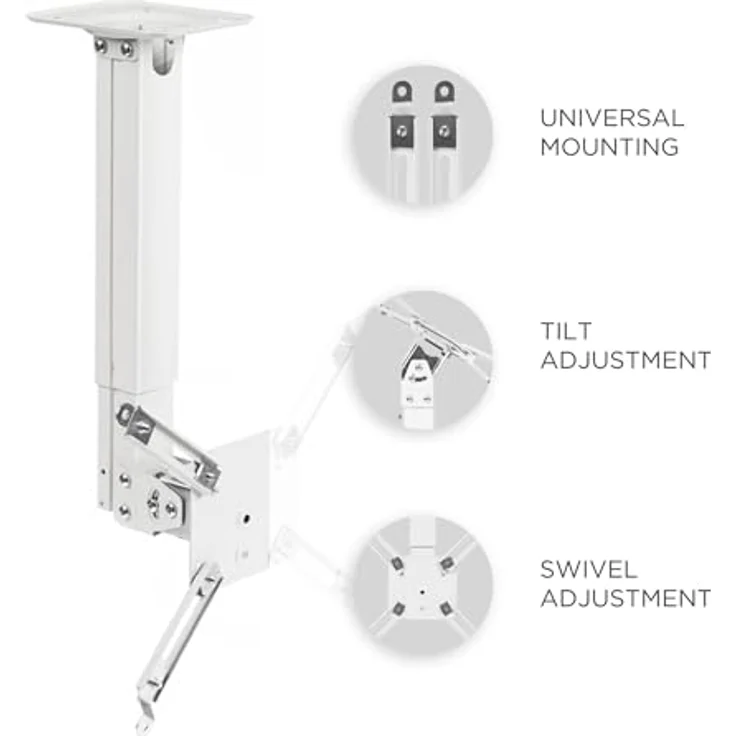 Onkron K5A, Adjustable Ceiling/Wall Projector Mount bis 10 kg, Weiß, mit Neigung und Drehung – Bild 4