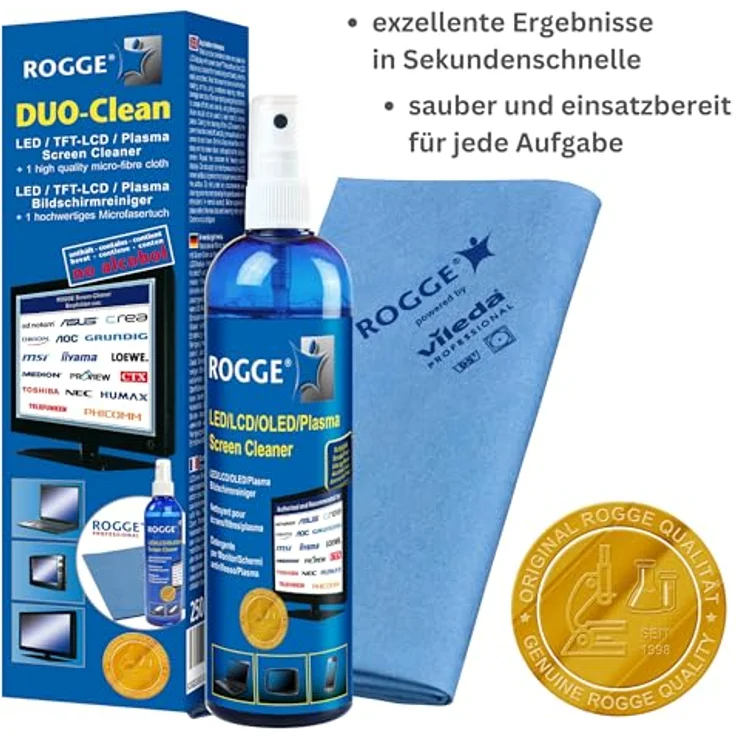 Rogge TFT, Plasma, LED, LCD Bildschirmreiniger 250ml inkl. Reinigungstuch Duo-Clean 10025 1St. – Bild 5