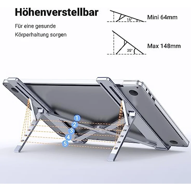 UGREEN Aluminium Laptop Ständer Höhenverstellbar 5 Stufen Laptopständer Notebook Ständer Belüftet Ergonomisch kompatibel mit MacBook Air Pro Asus Acer Lenovo HP Dell 17.3 Zoll – Bild 3