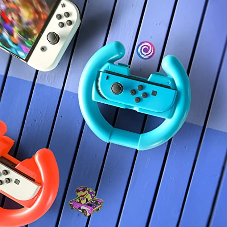 Oniverse PACK OF 4 RACING WHEEL CONTROLLER HOLDERS, Set mit 4 Joystick-Haltern in Neonfarben (Rot, Blau, Grün, Pink) für Nintendo Switch – Bild 6