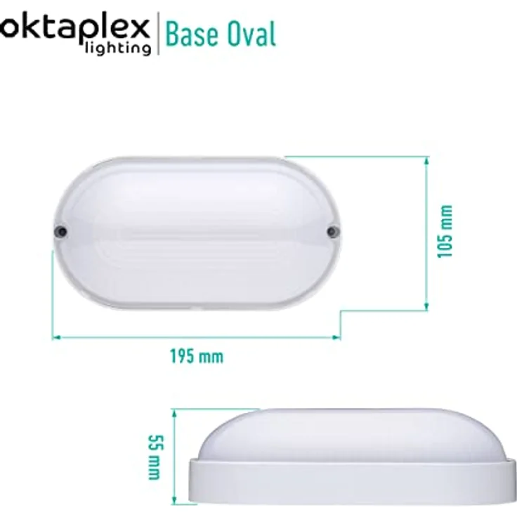 Oktaplex LED Kellerlampe BASE 9W 800Lm IP65 Neutralweiß 4000K Ovalleuchte Kellerleuchte Deckenlampe Weiß – Bild 4