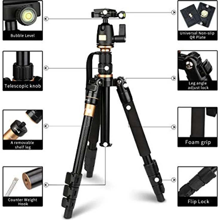 AFAITH Professional Stativ Tragbare Magnesium-Aluminiumlegierung Stativ Monopod & Kugelkopf SLR-Kamera SLR Kamera Canon Nikon Pentax Sony Tripod Q-555 AF001 – Bild 3