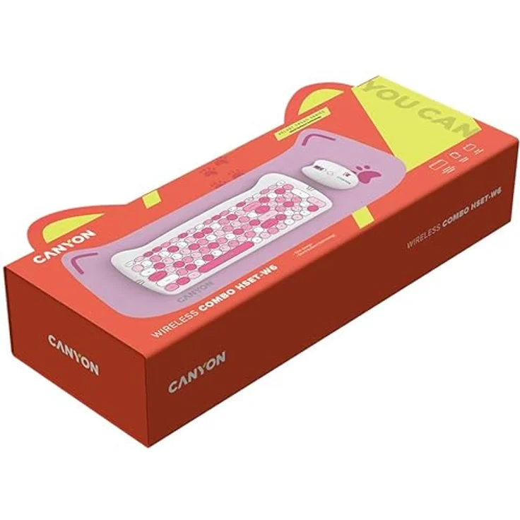Canyon HSET-W6 DE Kitty Edition, Kabellose Computertastatur und Maus in Pink mit 104 Standardtasten – Bild 6