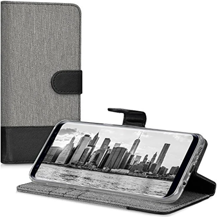 kwmobile Wallet Case kompatibel mit Samsung Galaxy S8 - Handyhülle mit Ständer und Kartenfächern - Grau Schwarz – Bild 5
