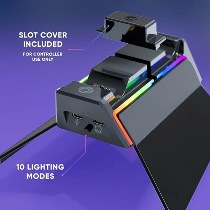 Oniverse PS5 Controller Ladegerät, 2H Schnellladestation mit abnehmbarer Kopfhörerhalterung, Dual Charger kompatibel mit DualSense, Schwarz – Bild 4