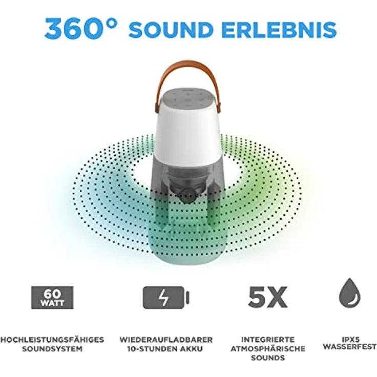 ION Audio Bright Max – Tragbarer, wasserfester 360° Bluetooth-Lautsprecher mit Beleuchtung, atmosphärischen Sounds, Multi-Sync Technologie und Akku – Bild 2