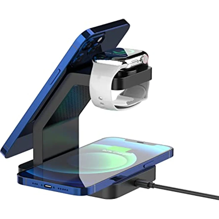 VINNIC ONTAKE 3-in-1 Magnetic Wireless Charging Dock Wireless Charger, Schnellladefunktion bis zu 15 W, elegant in Schwarz – Bild 4