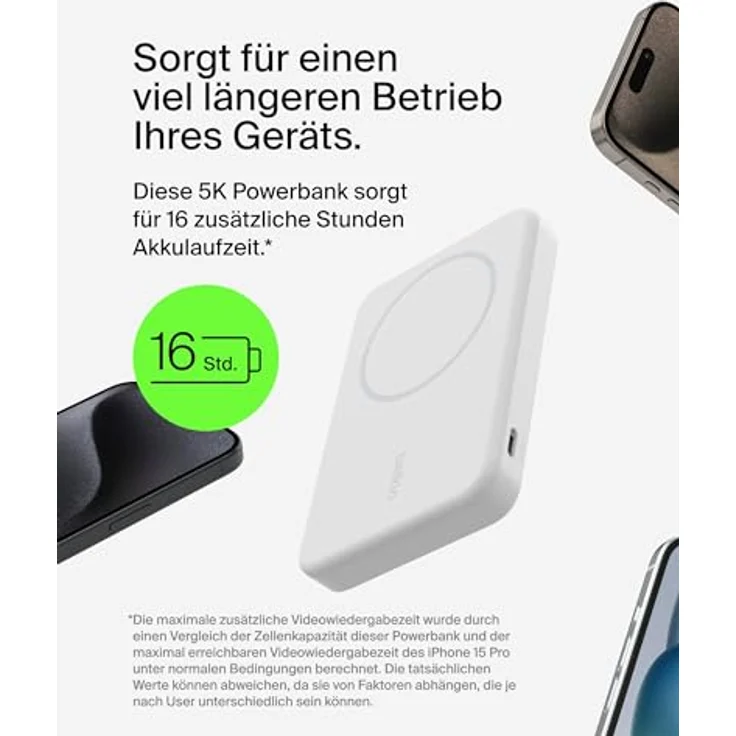 Belkin BoostCharge Pro kabellose Powerbank 5000mAh mit Qi2 und MagSafe, tragbares Ladegerät mit integriertem Ständer – Weiß – Bild 3