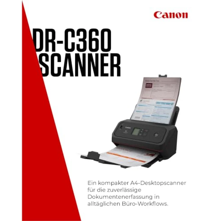 Canon DR-C360, Kompakter A4 Dokumentenscanner mit 60ppm, Duplex-Scanning, 100 Blatt ADF, USB-C 3.2 – Bild 2