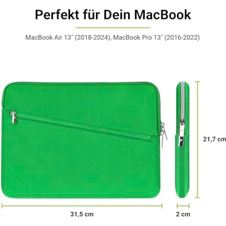 Artwizz Neoprene Sleeve Pro Tasche, MacBook Air 13 (2018-2024), MB Pro 13 (2016-2022), Schutzhülle mit Zubehör-Fach, Grass Green – Bild 4
