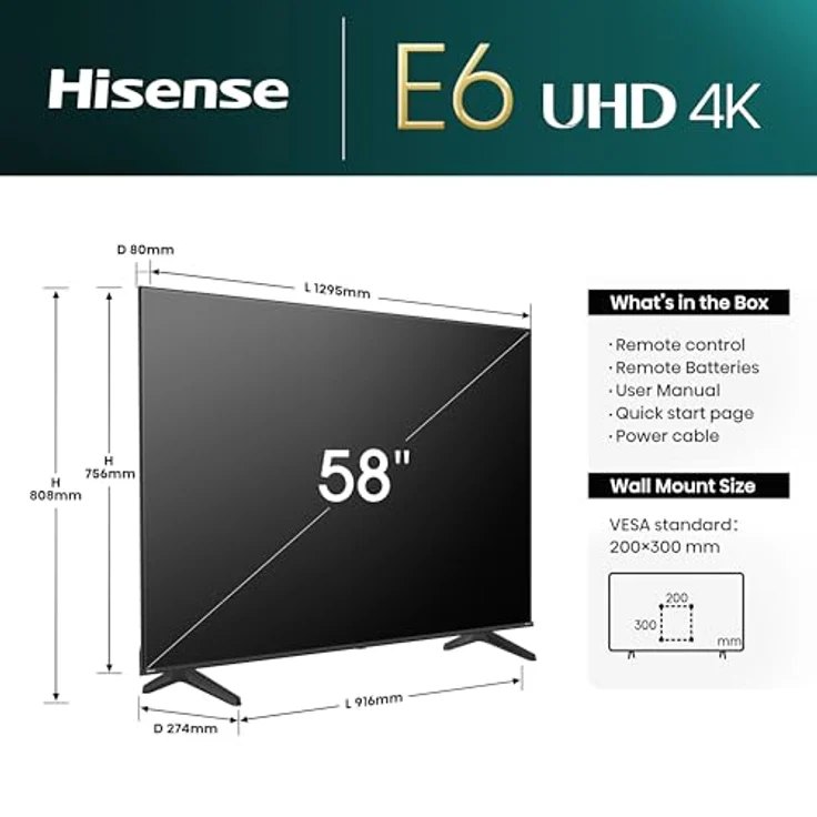 Hisense 58E6NT 146cm (58 Zoll) 4K UHD Smart TV, Precision Colour, HDR, Dolby Vision, 60Hz, Triple Tuner DVB-C/S/S2/T/T2, WiFi, HDMI 2.1, Bluetooth, Alexa Built-in, Schwarz, [2024] – Bild 2
