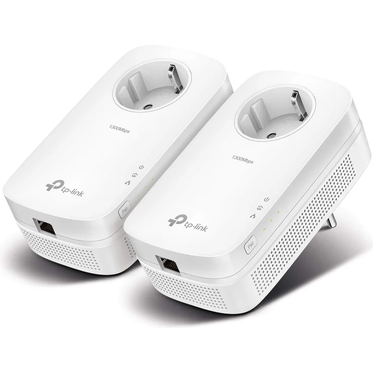 TP-Link Powerline Adapter Set TL-PA8010P KIT, 1300 Mbit/s Homeplug AV2, 2 Gigabit Ports, integrierte Steckdose, Plug&Play, weiß