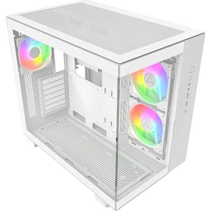 MONTECH King 65 PRO ATX Mid Tower Gaming PC Gehäuse, High Airflow Mesh Panels, RTX 40 Series Support, 3 ARGB Lüfter, werkzeugloser Zugang - Weiß