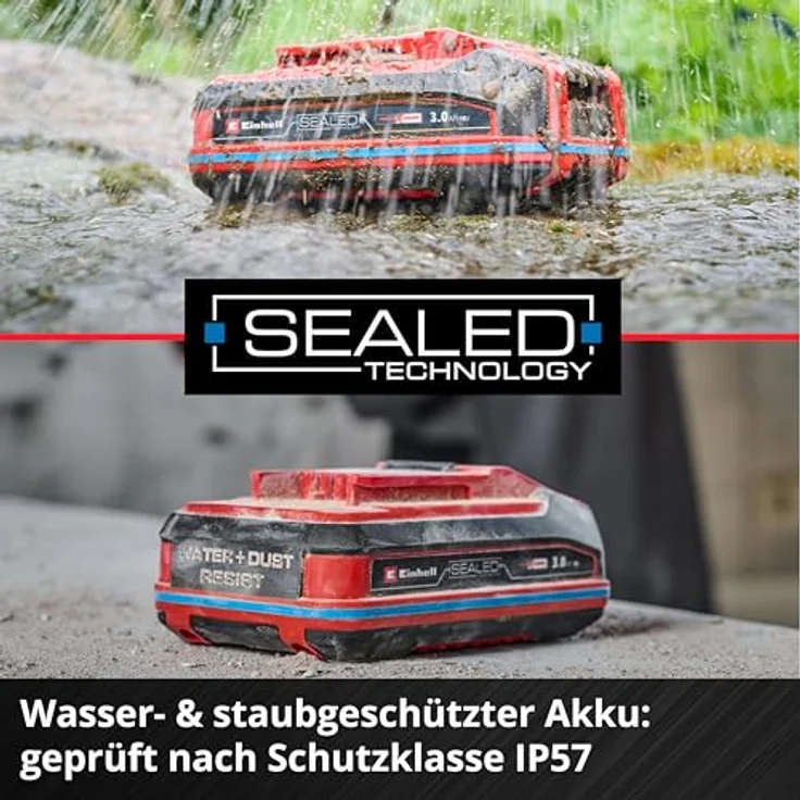 Einhell 18V 3,0 Ah Sealed Power X-Change Plus Akku, Wasser- & staubgeschützt, IP57, universell verwendbar, ohne Ladegerät – Bild 4