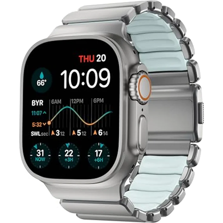 Nomad Stratos Band Titanium Natural 49mm, Icy Blue Glow Smartwatch-Armband mit Wasserresistenz und magnetischem Verschluss – Bild 1
