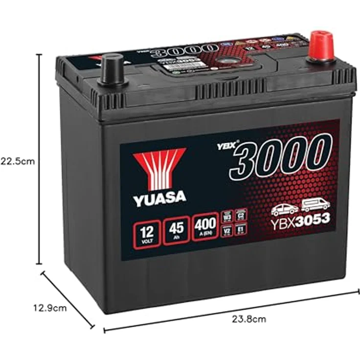 Yuasa SMF YBX3053, Autobatterie 45Ah mit T1/T3 Poltyp, integrierter Tragegriff und Ladezustandsanzeige – Bild 3