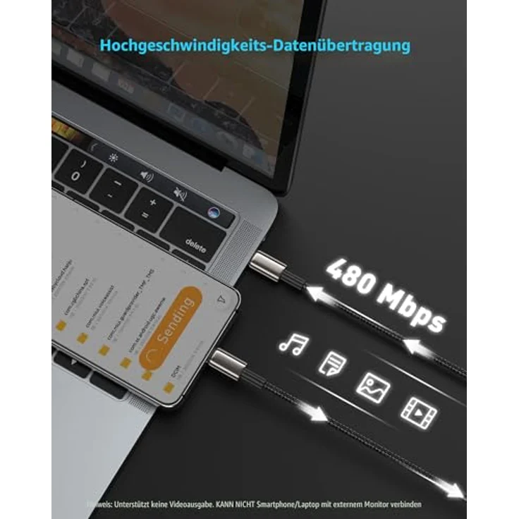 Baseus USB C Kabel 100W [1M] PD QC 4.0, Zinklegierung Typ C Ladekabel für iPhone 17-12 Pro Max, MacBook Pro, Samsung Galaxy S25-21, Steam Deck, schnelle 5A/20V Ladetechnologie – Bild 5