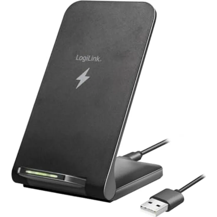 Logilink Smartphoneständer mit kabelloser Ladefunktion, 2 Spulen, für 4–7" große Qi-fähige Geräte, einstellbare Betrachtungswinkel, Schwarz