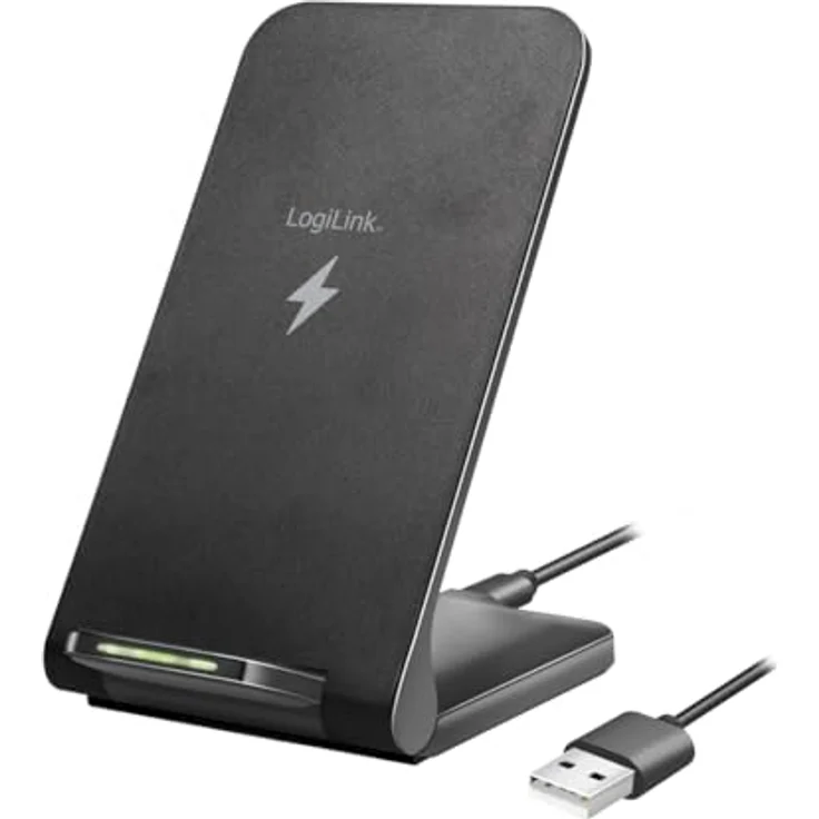 Logilink Smartphoneständer mit kabelloser Ladefunktion, 2 Spulen, für 4–7" große Qi-fähige Geräte, einstellbare Betrachtungswinkel, Schwarz – Bild 1