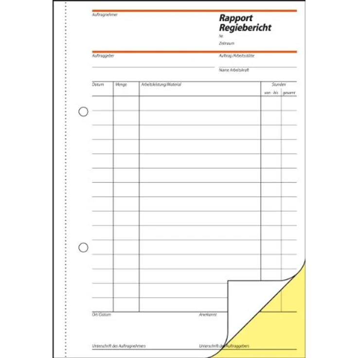 Sigel Formularblock Rapport/Regiebericht A5 hoch, 56g/qm, 40 Blatt, selbstdurchschreibend, gelb, mit Abheftlochung und Microperforation – Bild 2