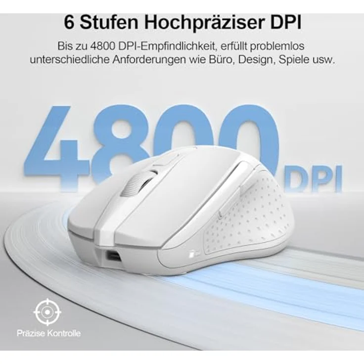 TECKNET Silent Kabellose Maus, Wiederaufladbare Funkmaus mit 4800 DPI, 2,4 GHz und 6 Tasten, Weiß – Bild 3