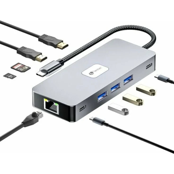 Leotec LEDS02 Dockingstation, USB Hub mit 2x HDMI 2.0, SD und MicroSD (TransFlash) Anschlüssen